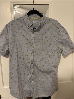Sovereign Code Light Blue Short-Sleeve Button-Down with Yellow Banana Print